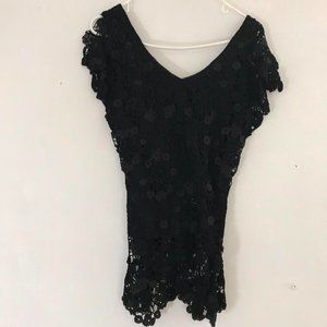 Vintage black embroidery crochet lace top